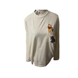 Vtg Winnie The Pooh & Eeyore Embroidered Pocket Long Sleeve Beige Womens Large